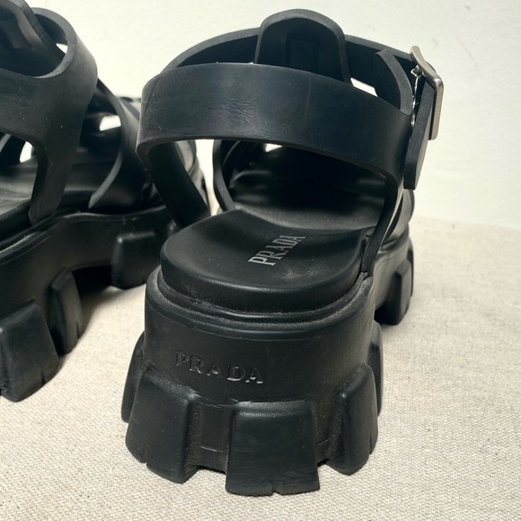 Prada black rubber monolith chunky fisherman lug sole sandals size 7 - Picture 8 of 11